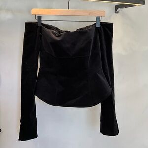 A.L.C. Black Velvet Off-Shoulder Blouse